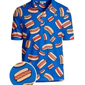 Blue Hot Dog Print Polo Shirt